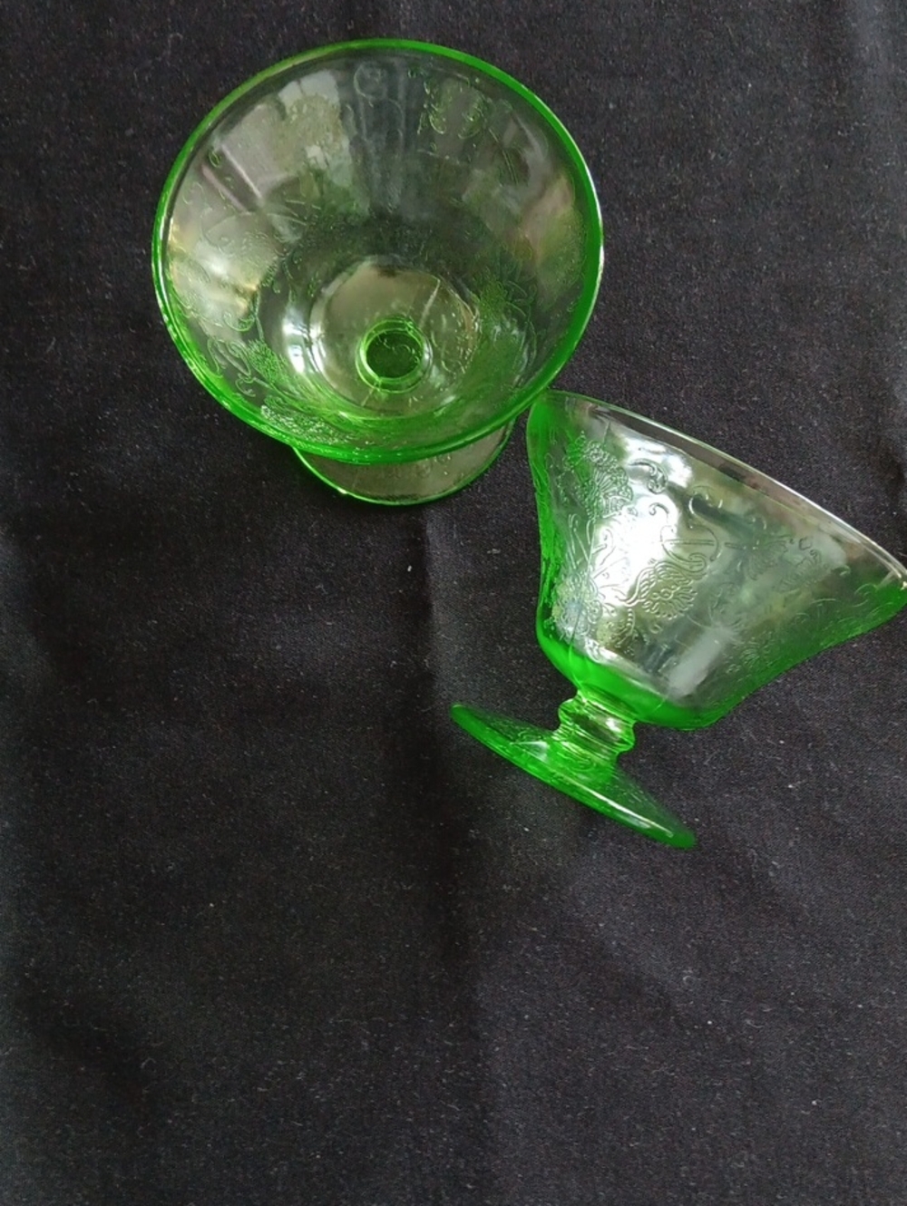 Vintage Green Depression Glass Dessert Cups - Set of 2
